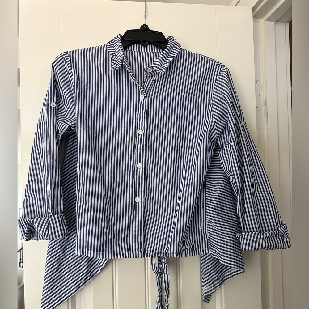 Blue and White Striped Button-Up Shirt